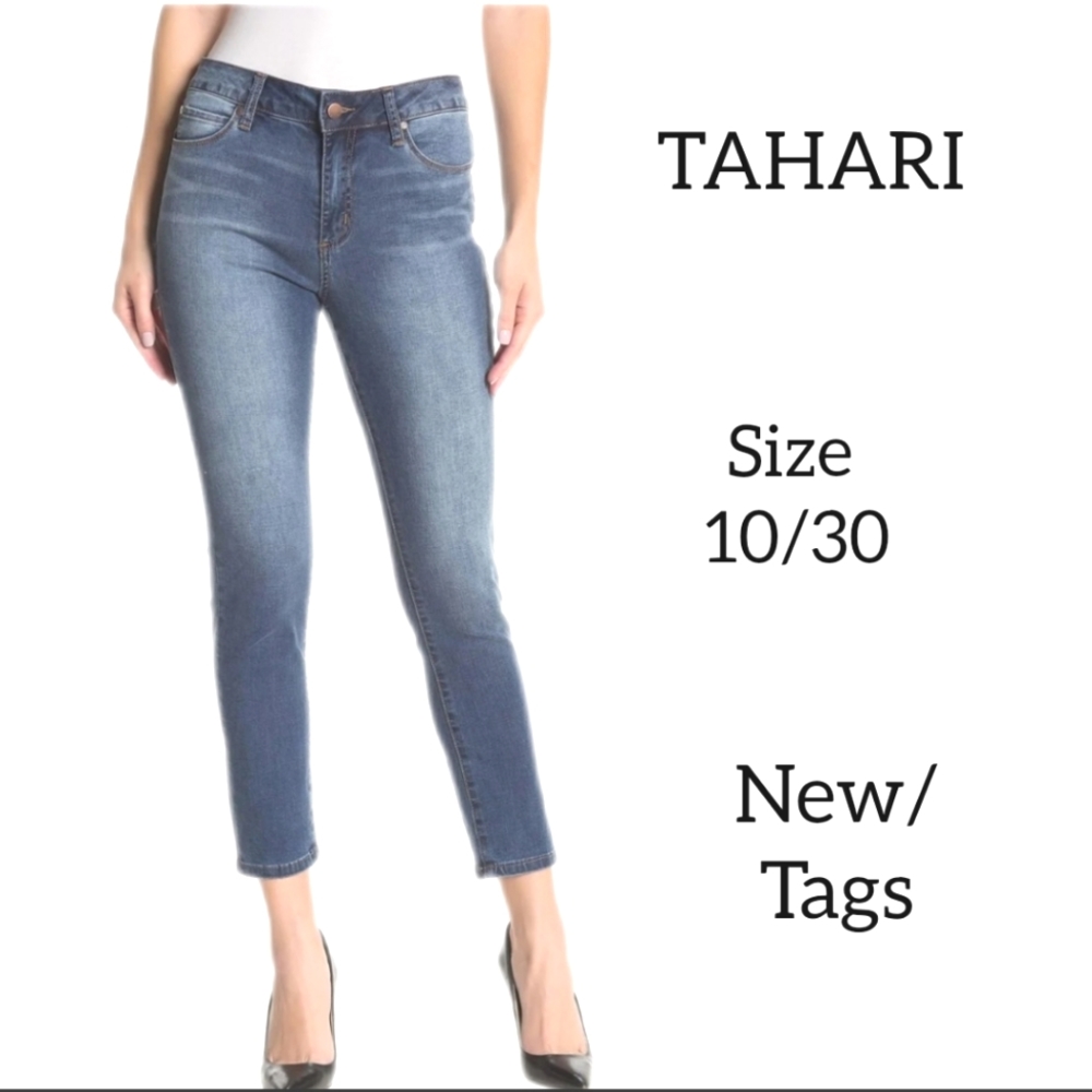TAHARI KELLY MID RISE SKINNY WOMENS JEANS SIZE 10/30 WASHED BLUE DENIM NEW/TAGS